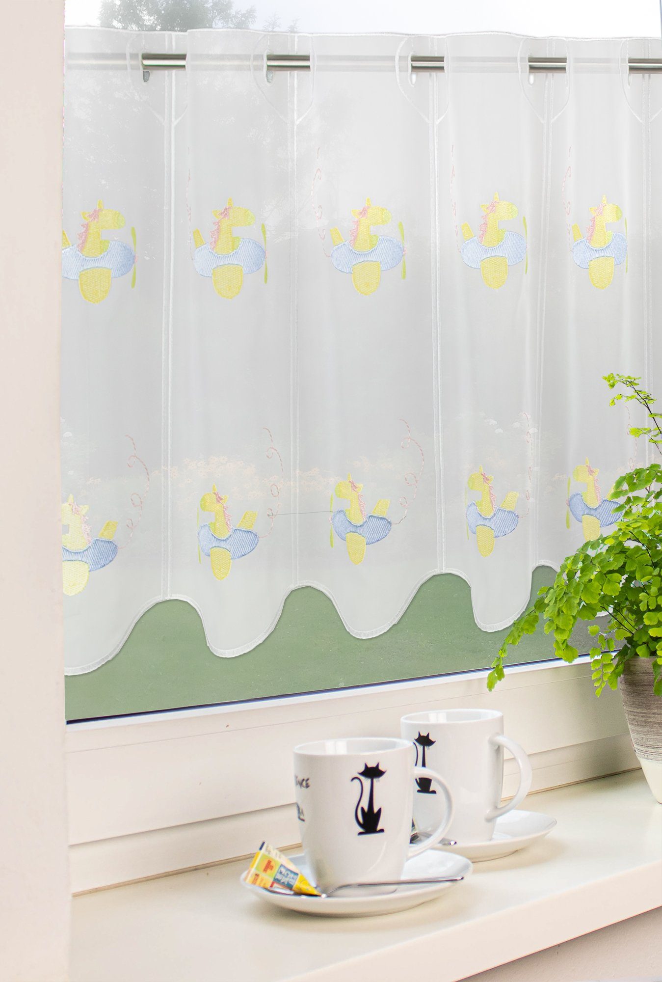 EXPERIENCE Scheibengardine Scheibengardine Kurzgardine Kindergardine Bistrogardine Ruby Pony Flugzeug Weiß Bunt 45x155 cm (1 St), Durchzuglöcher, halbtransparent, Kindergardine