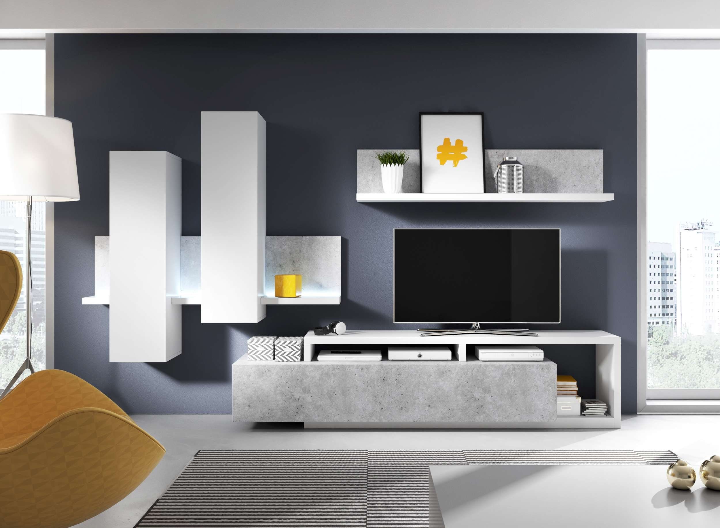 99rooms Wohnwand Monstera, (Set (3-St), Wohnzimmer-Set), bestehend aus 1xHängevitrine, 1xLowboard und 1xWandboard, inkl. LED-Beleuchtung, variabel stellbar, Modern Design