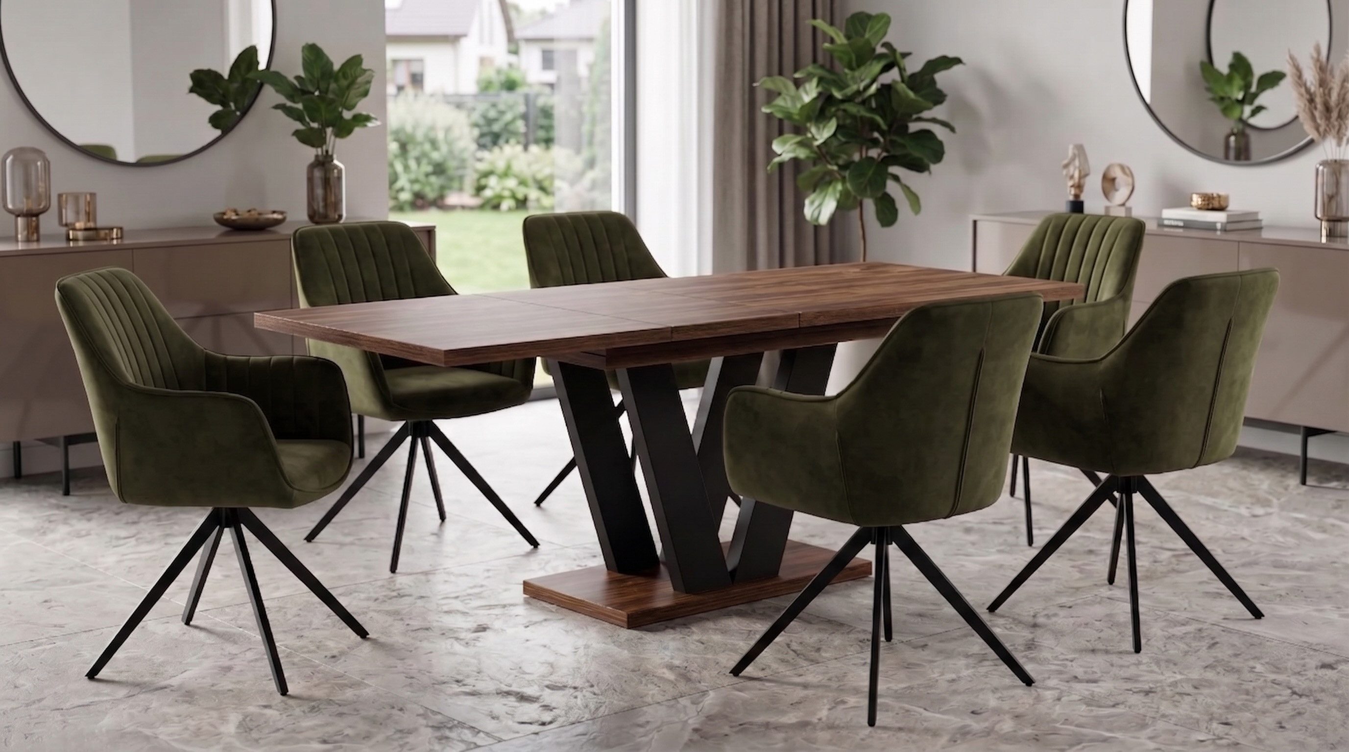 Endo-Moebel Essgruppe Essgruppe Esstisch ausziehbar 130/210cm 6 Stühlen Set Textil Samt, (7-tlg)