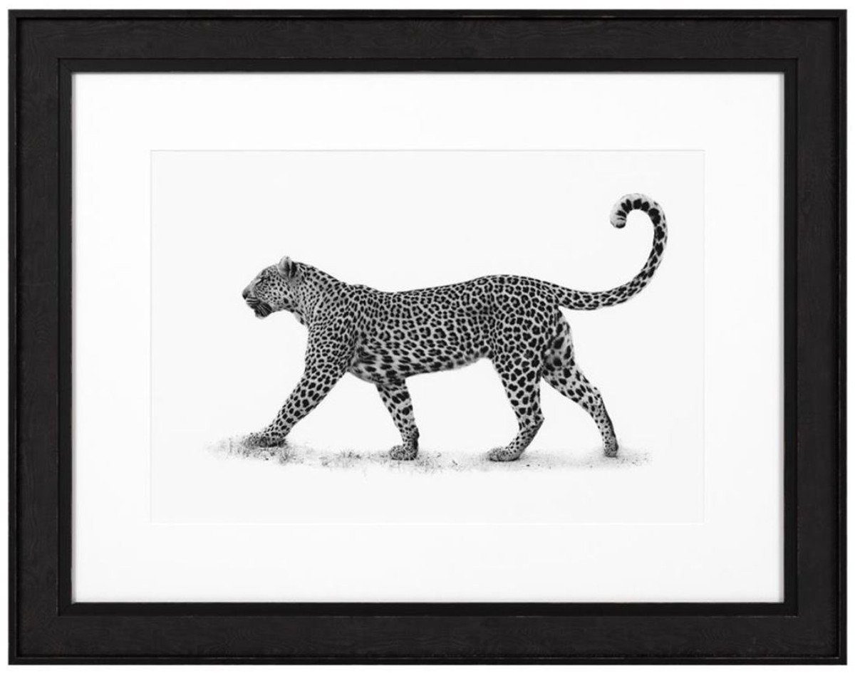 Casa Padrino Bilderrahmen Luxus Bild Leopard Schwarz / Weiß 93 x H. 73 cm - Kunstdruck mit Holzrahmen