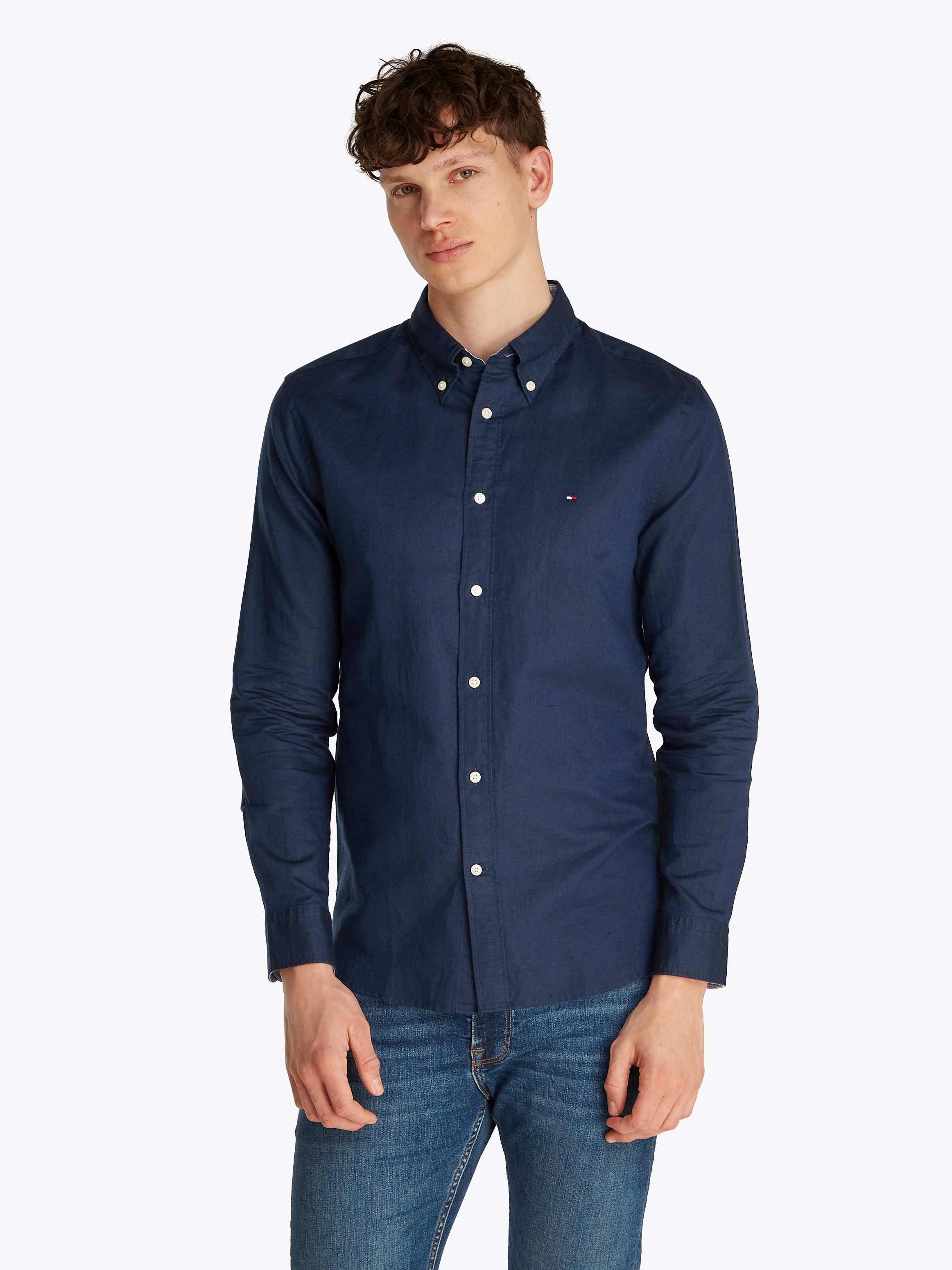 Tommy Hilfiger Langarmhemd LINEN BLEND SOLID RF SHIRT mit Button-down-Krage günstig online kaufen