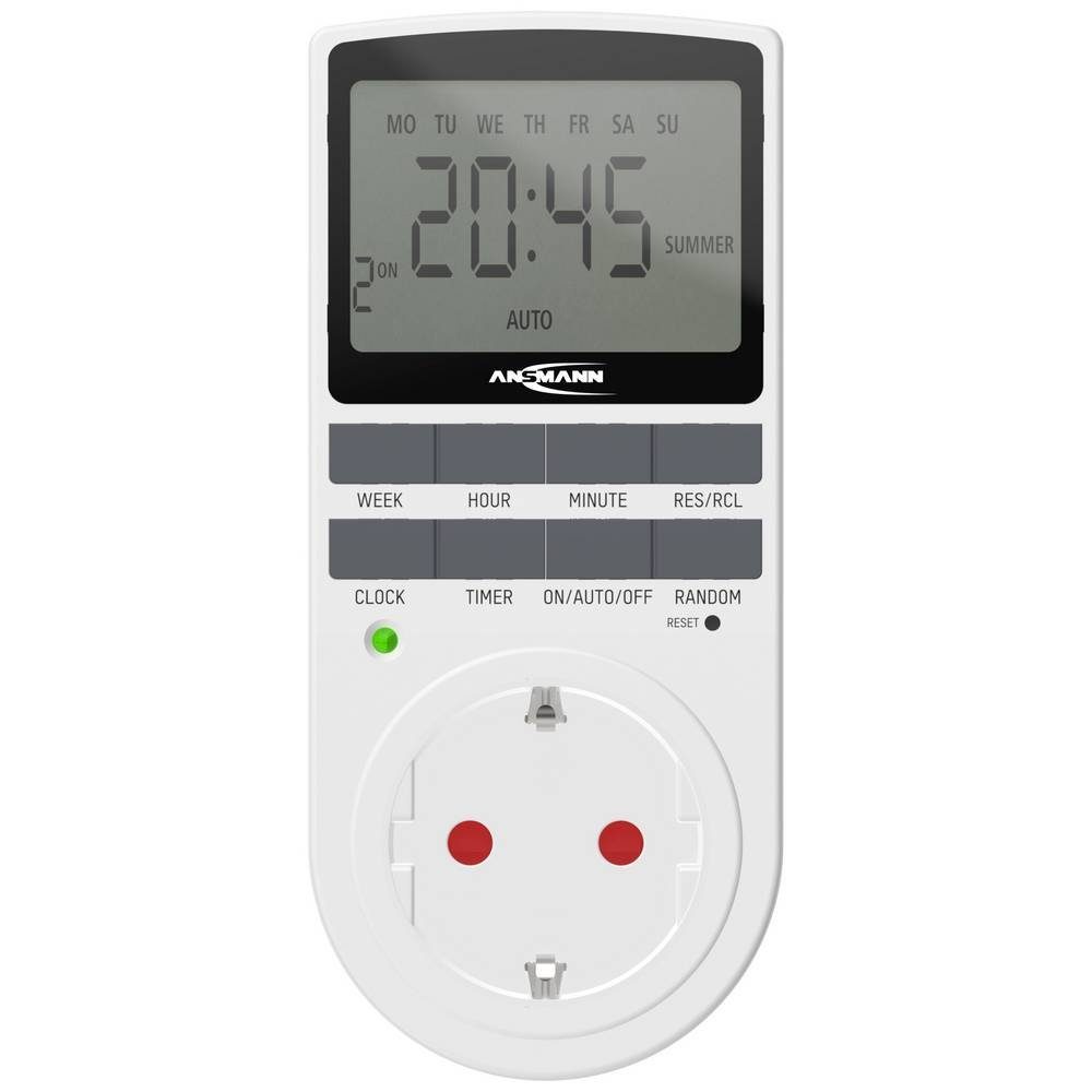 ANSMANN AG Zeitschaltuhr Wochenzeitschaltuhr energiesparend und programmierbar 1260-0006, Dauerbetrieb, EIN/AUTO/AUS-Programm, Programmierfunktion, Sommer-/Wint