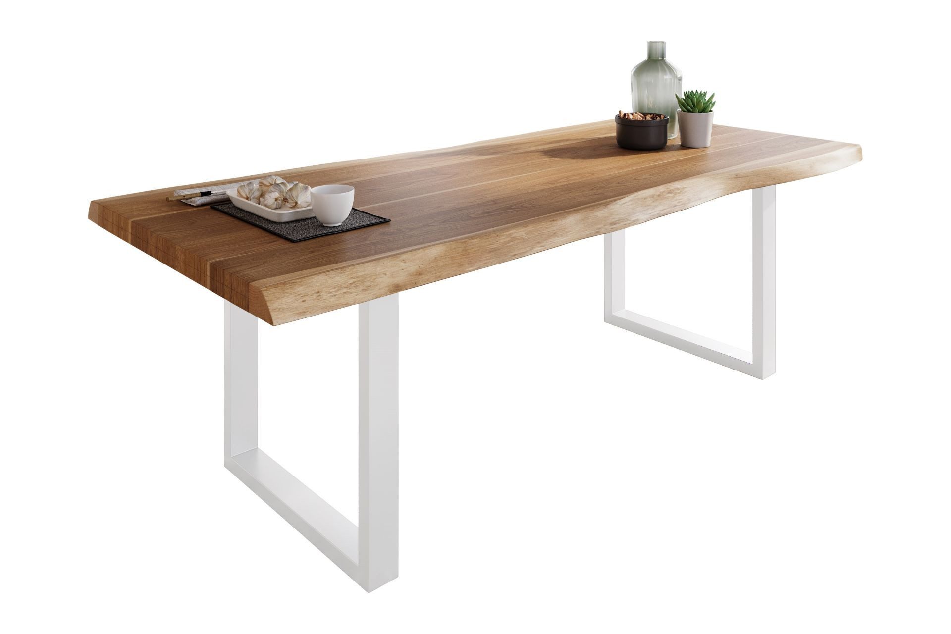 SAM® Esstisch Waves, Akazie o. Mango, gedoppelte Tischplatte, Metallgestell U-Form, bis 3m