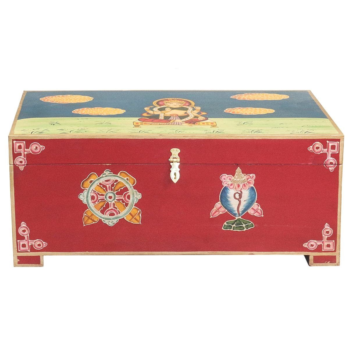 Truhe Indische Truhe Rot mit aufwendiger Buddha Malerei 70 cm