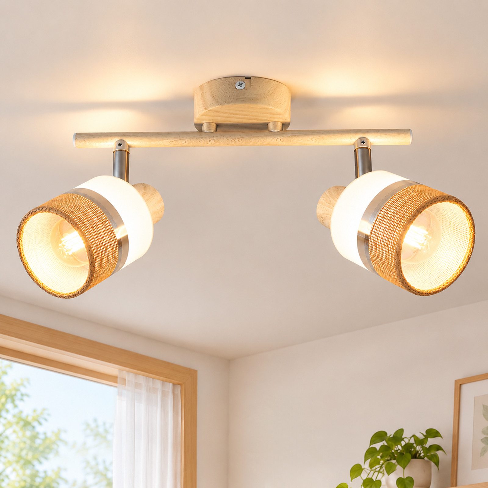 Nettlife Deckenstrahler 1/2/3/4 flammig E14 Vintage Flurlampe Deckenspot Metall Stoff, ohne Leuchtmittel, schwenkbar 350°, Deckenleuchte Retro für Flur, Küche, Wohnzimmer