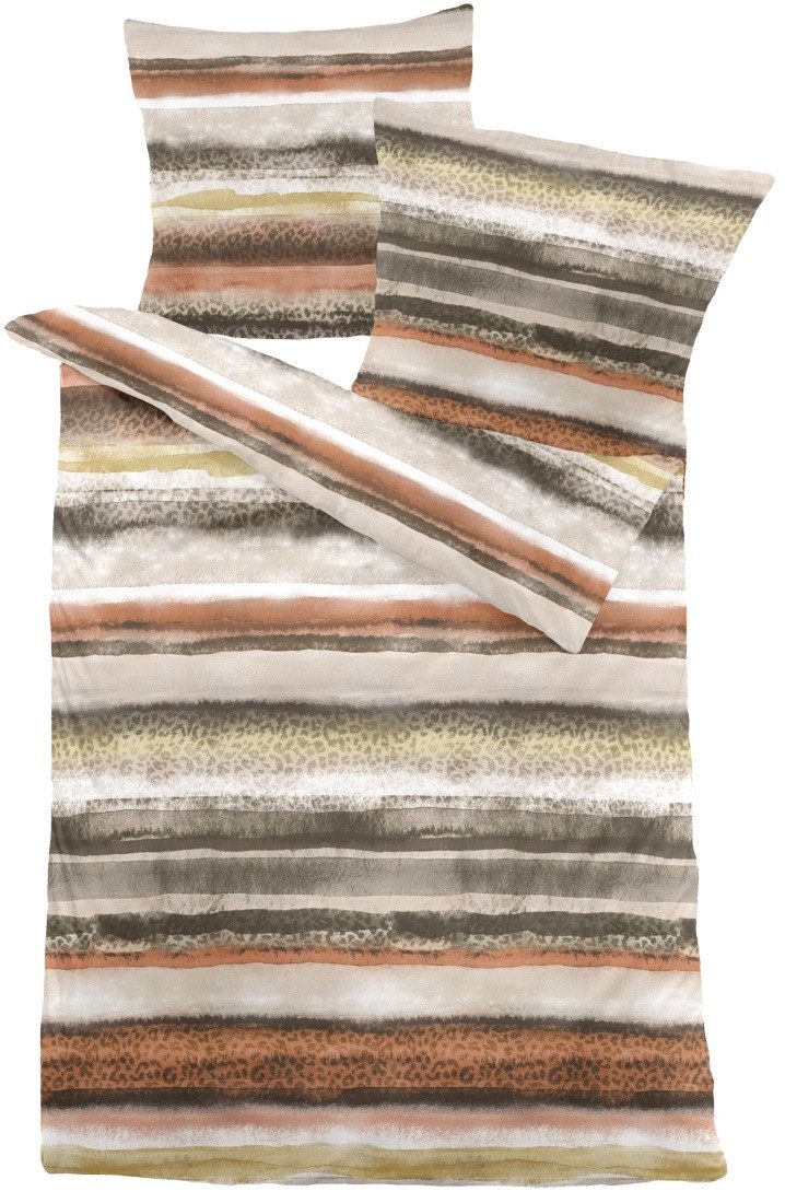 Dormisette Bettwäsche Mako-Satin Bettwäsche LEO STRIPES reine Baumwolle, Mako-Satin, 2 teilig, mit Streifen, Animal Print - Leopard