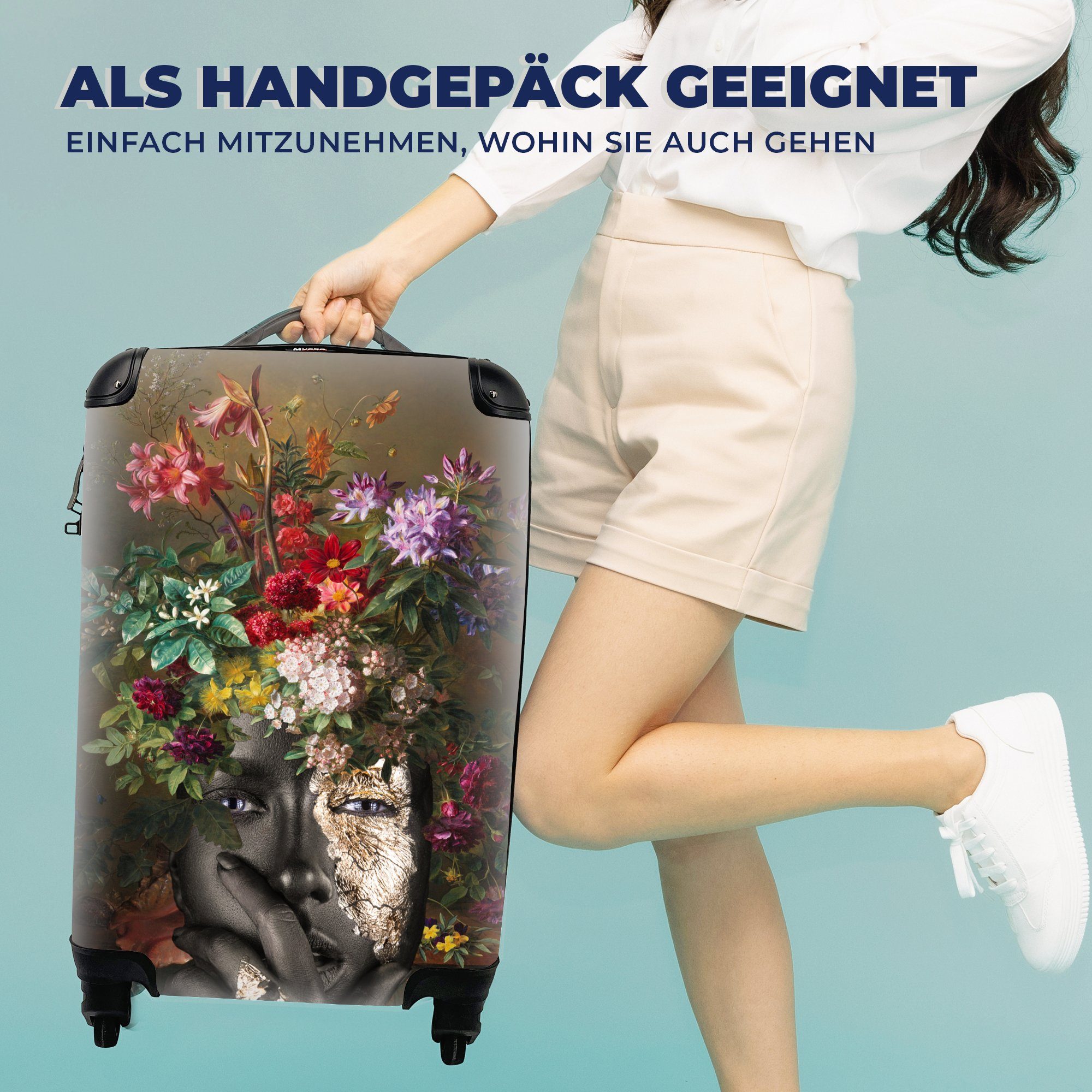 Elemente, Reisekoffer Rollen, mit Frau - Reisetasche Handgepäck Blumen - Handgepäckkoffer 4 Trolley, für Ferien, MuchoWow rollen,