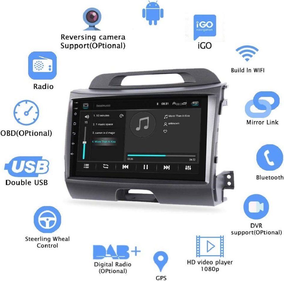 Für FM USB Android Carplay Einbau-Navigationsgerät Zoll Sportage Autoradio 9 BT drahtlos GABITECH KIA