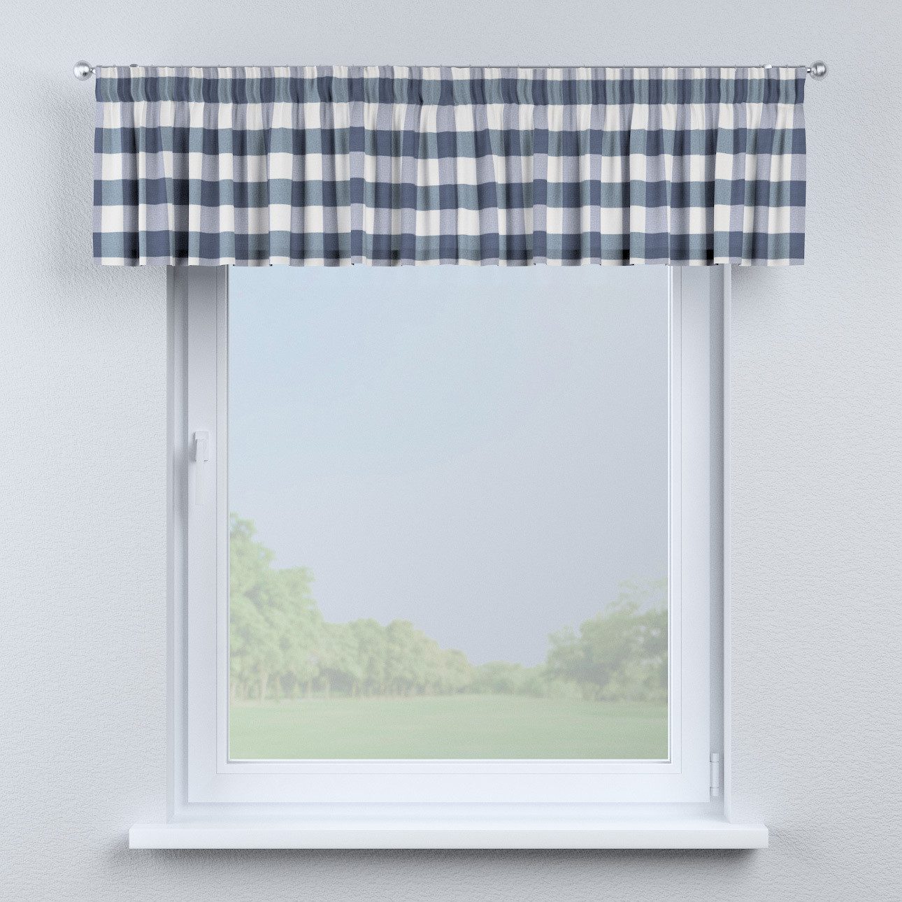 Kurzgardine mit Kräuselband, weiss-dunkelblau kariert, 390 x 40 cm, Quadro günstig online kaufen