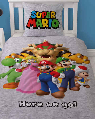 Bettwäsche Super Mario 135x200 + 80x80 cm, 100 % Baumwolle, MTOnlinehandel, Flanell, 2 teilig, lizenzierte Nintendo Biber Постільна білизна für Kinder & Teenager