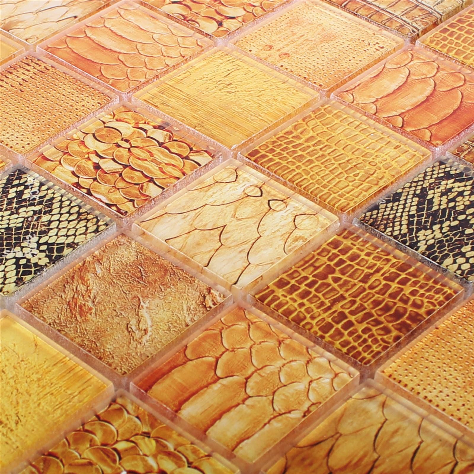 Mosafil Mosaikfliesen Glasmosaik Fliesen Python, Glas 29.800x29.800, gelb-orange, Verlegefertig auf ein Netz geklebt - Wasserfest