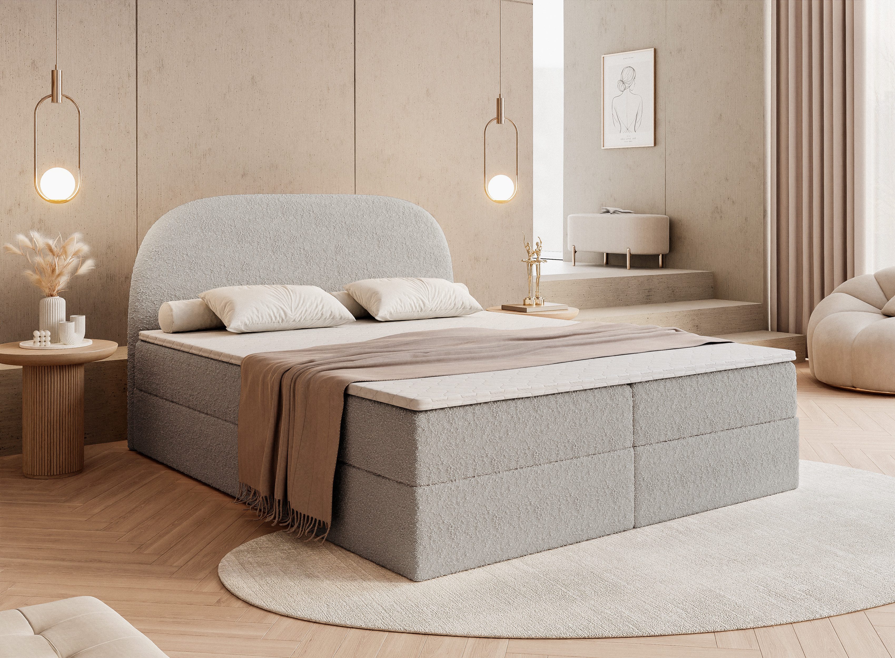 Lookway Boxspringbett ALLURE mit Bettkasten und Topper (Boxspringbett mit Topper), 140/160/180x200 cm