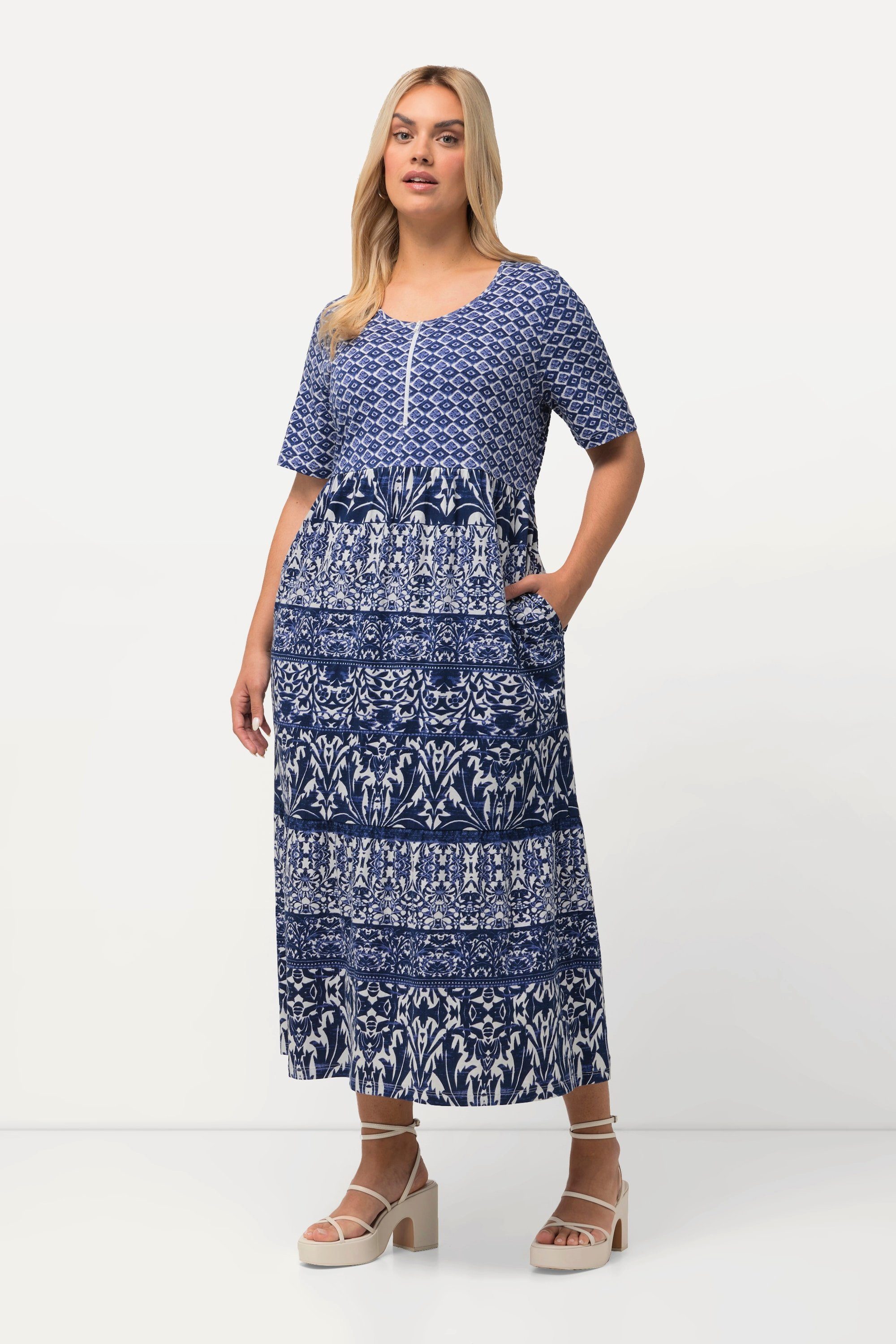 Ulla Popken Maxikleid Midikleid A-Linie Rundhals günstig online kaufen