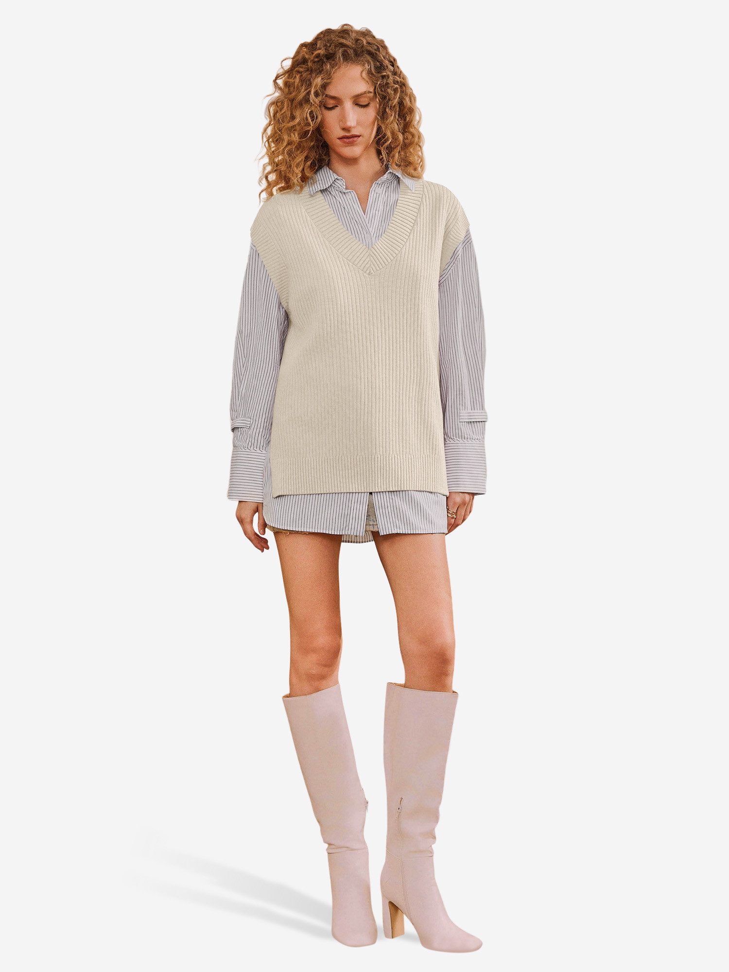 Imily Bela Strickweste Damen Ärmelloses Pullover weste (Packung, 1-tlg., 1per-Pack) Seitenschlitze