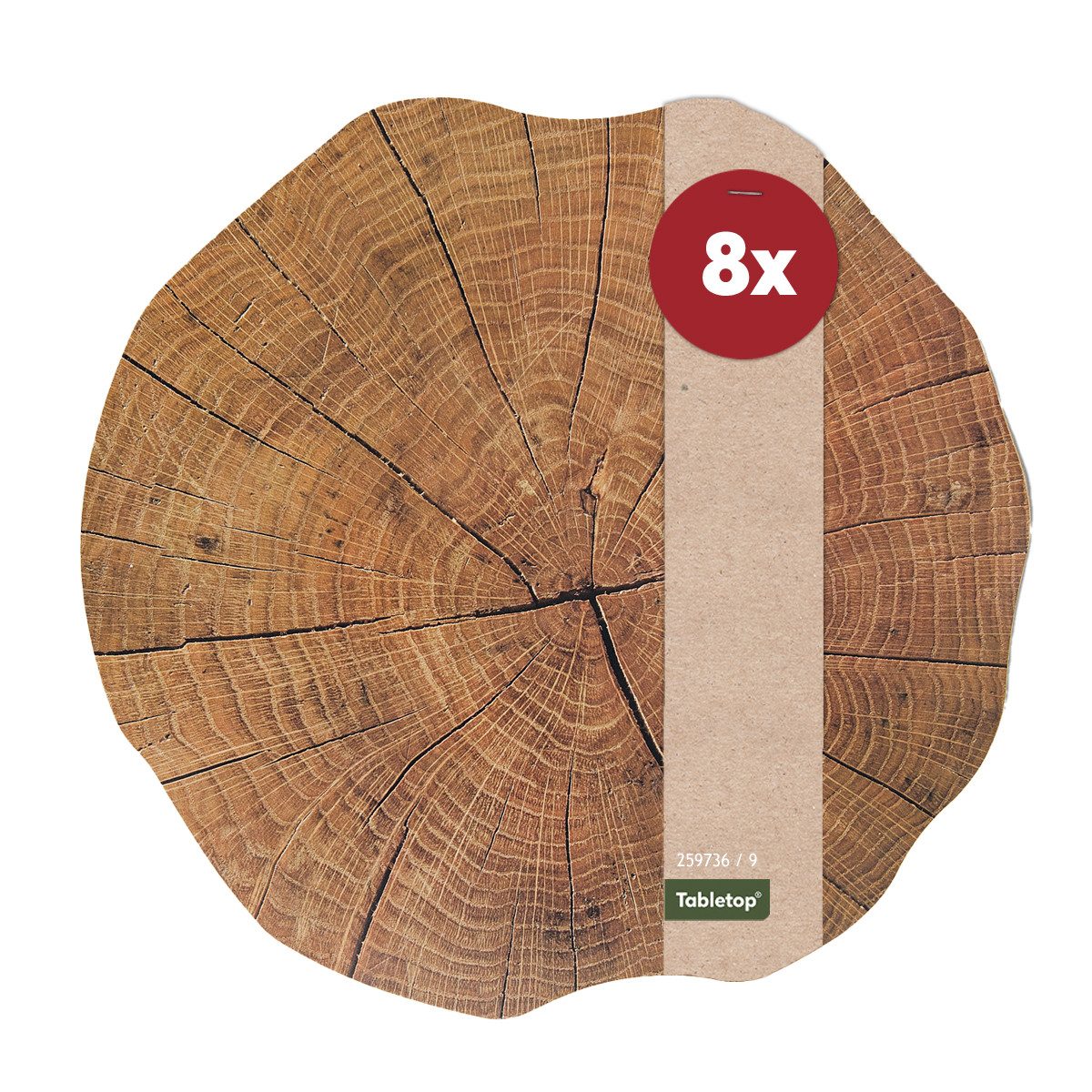 Platzset, Tischset Baumstamm Holzoptik rund 8er Tischunterlage Tischdeko, matches21 HOME & HOBBY, (8-St), modernes Esstisch Platzdeckchen als abwaschbarer Tischuntersetzer