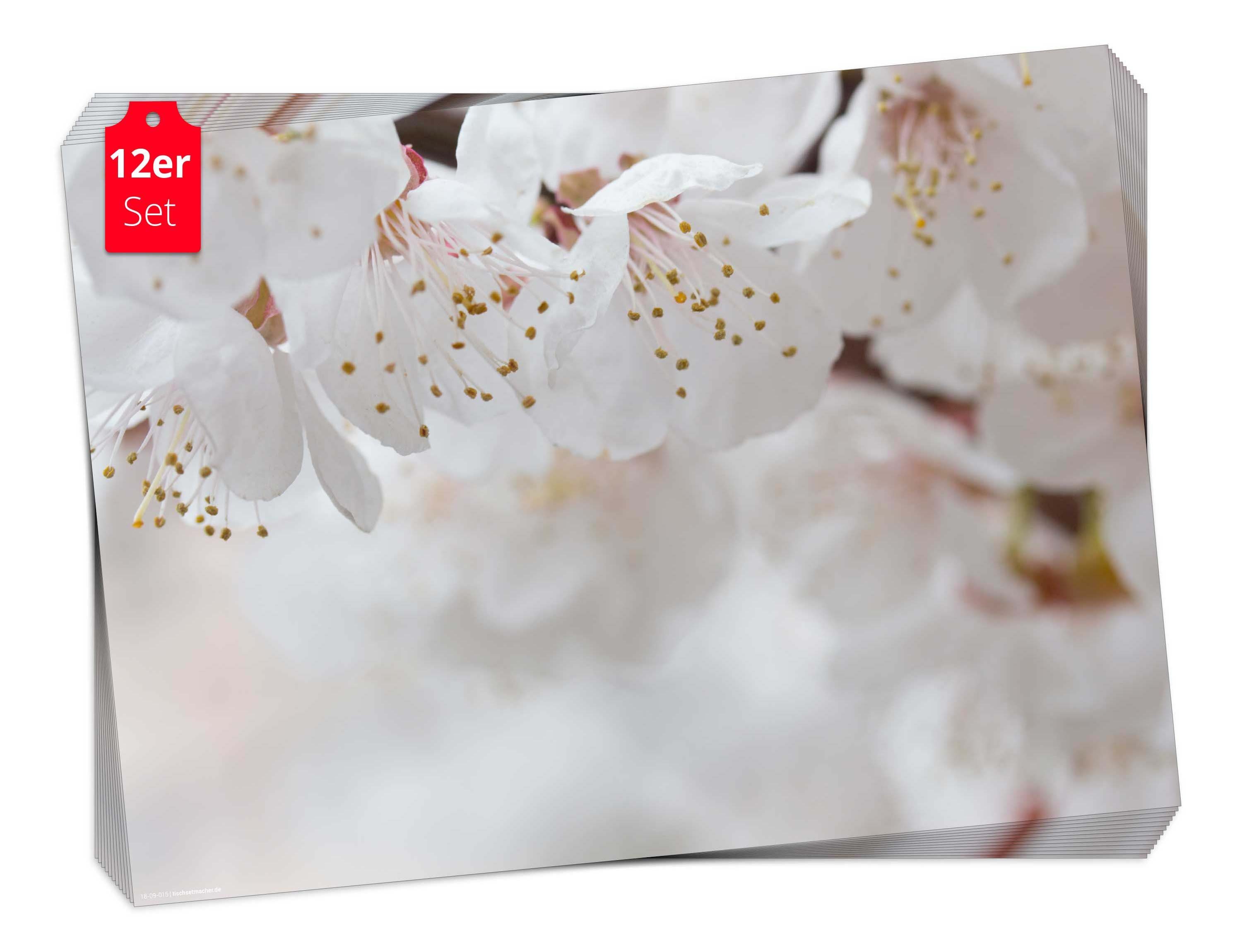 Platzset, Tischset Frühling, Ostern & Blumen - Weiße Blüten, Tischsetmacher, (aus Naturpapier in Aufbewahrungsmappe, 12-St., 44 x 32 cm / weiß), Made in Germany | Tischsets