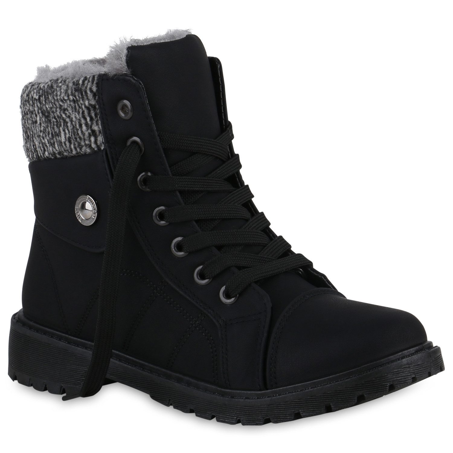 VAN HILL 840853 Stiefelette Damen Warm Gefütterte Worker Boots Bequeme Profil-Sohle