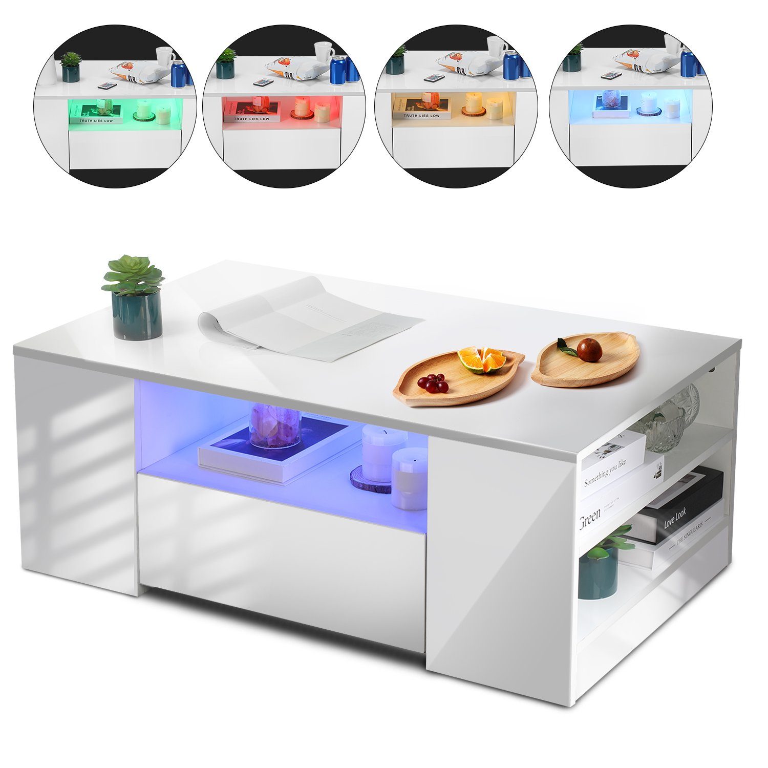 oyajia Couchtisch Hochglanz couchtisch Sofatisch mit LED-Beleuchtung Verste günstig online kaufen