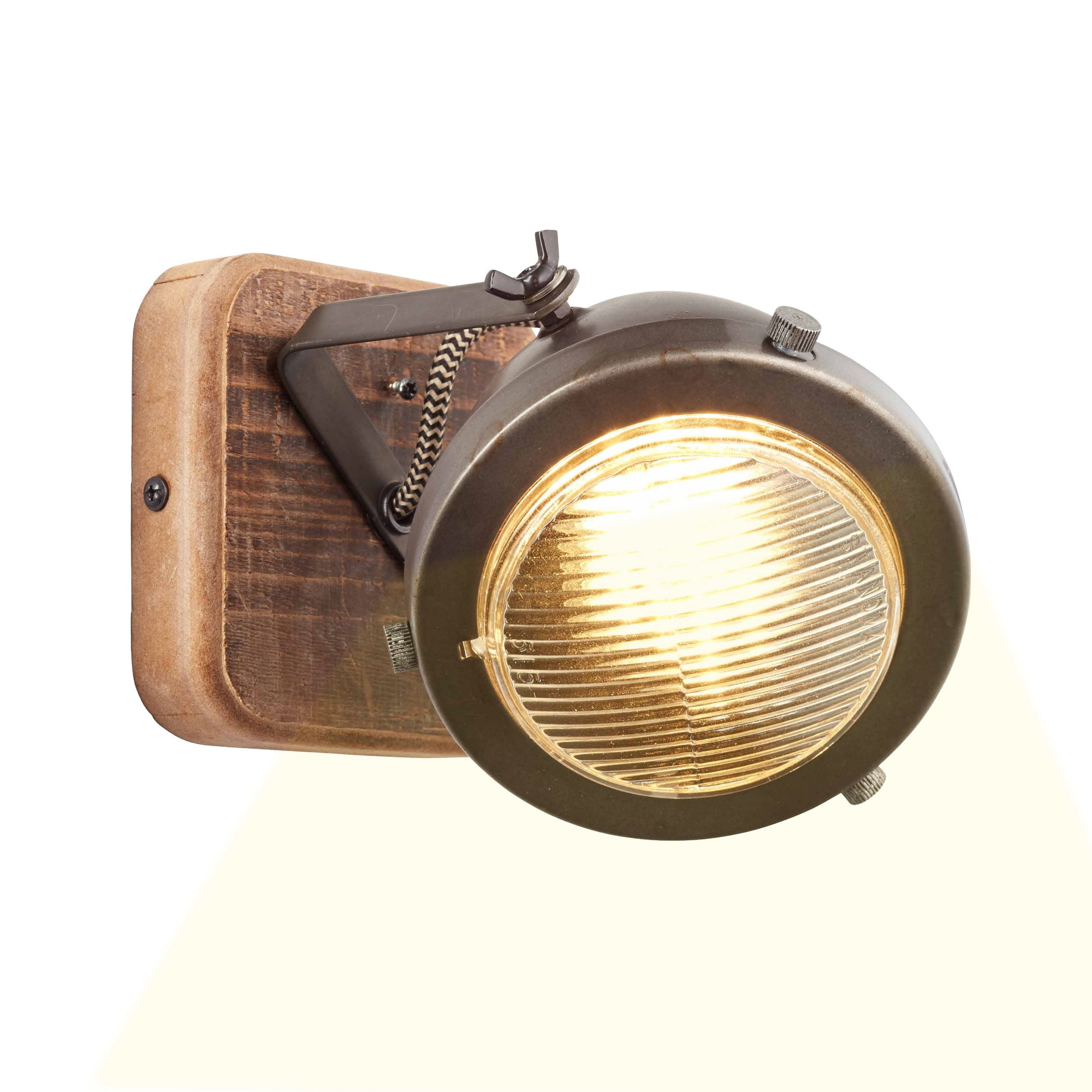 Lightbox Deckenstrahler, ohne Leuchtmittel, rustikale Wandleuchte mit Retro Design 12x12cm - Wandspot Metall/Holz