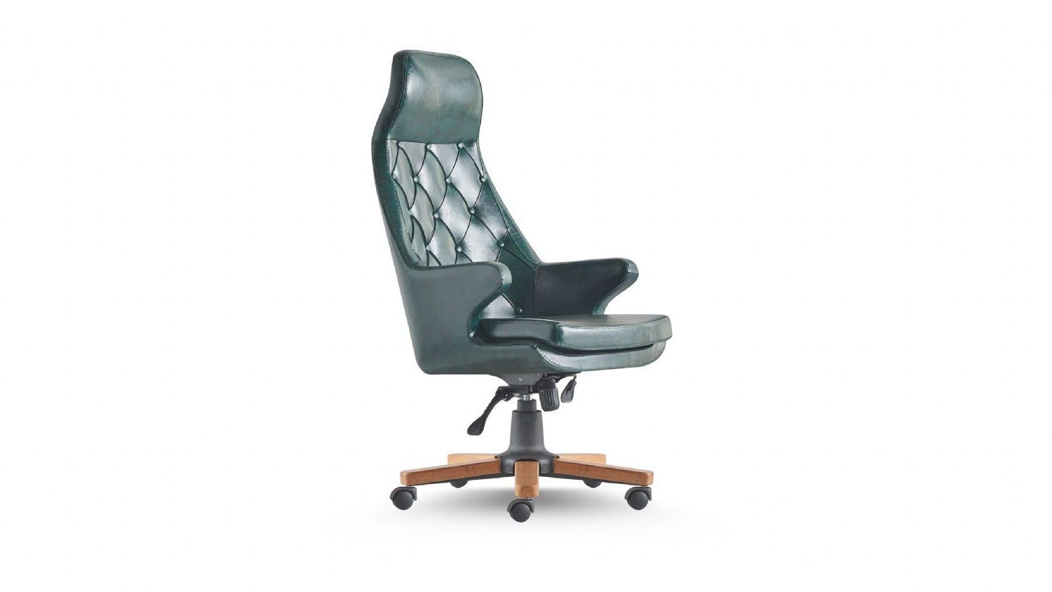 Xlmoebel Chefsessel Chesterfield Modern Drehsessel Grün Leder Klassisch mit Rollen (1 St), Made in Europa