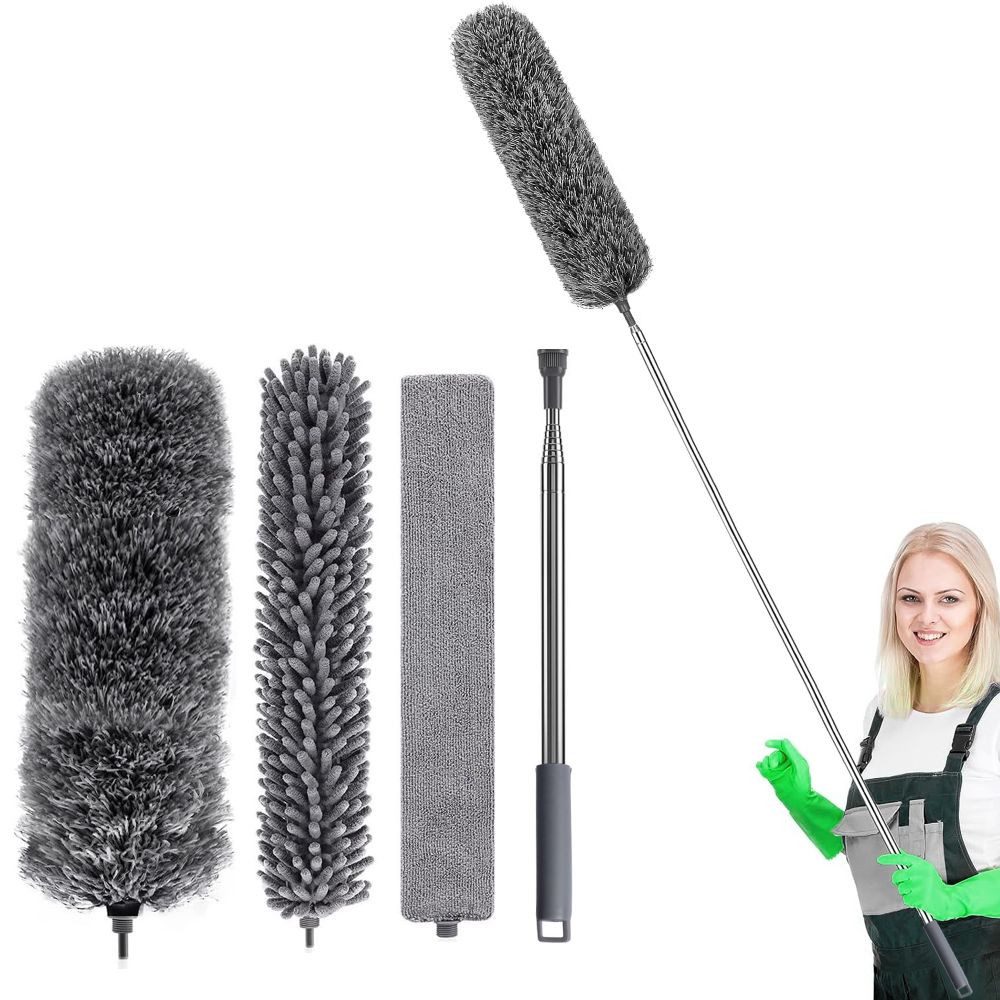 HUGERSTONE Staubwedel Staubwischer, Staubwedel mit Teleskopstiel, erweiterbar auf 250 cm (3-St), Staubwedel Teleskop Waschbar ideal für Decken und Deckenventilatoren