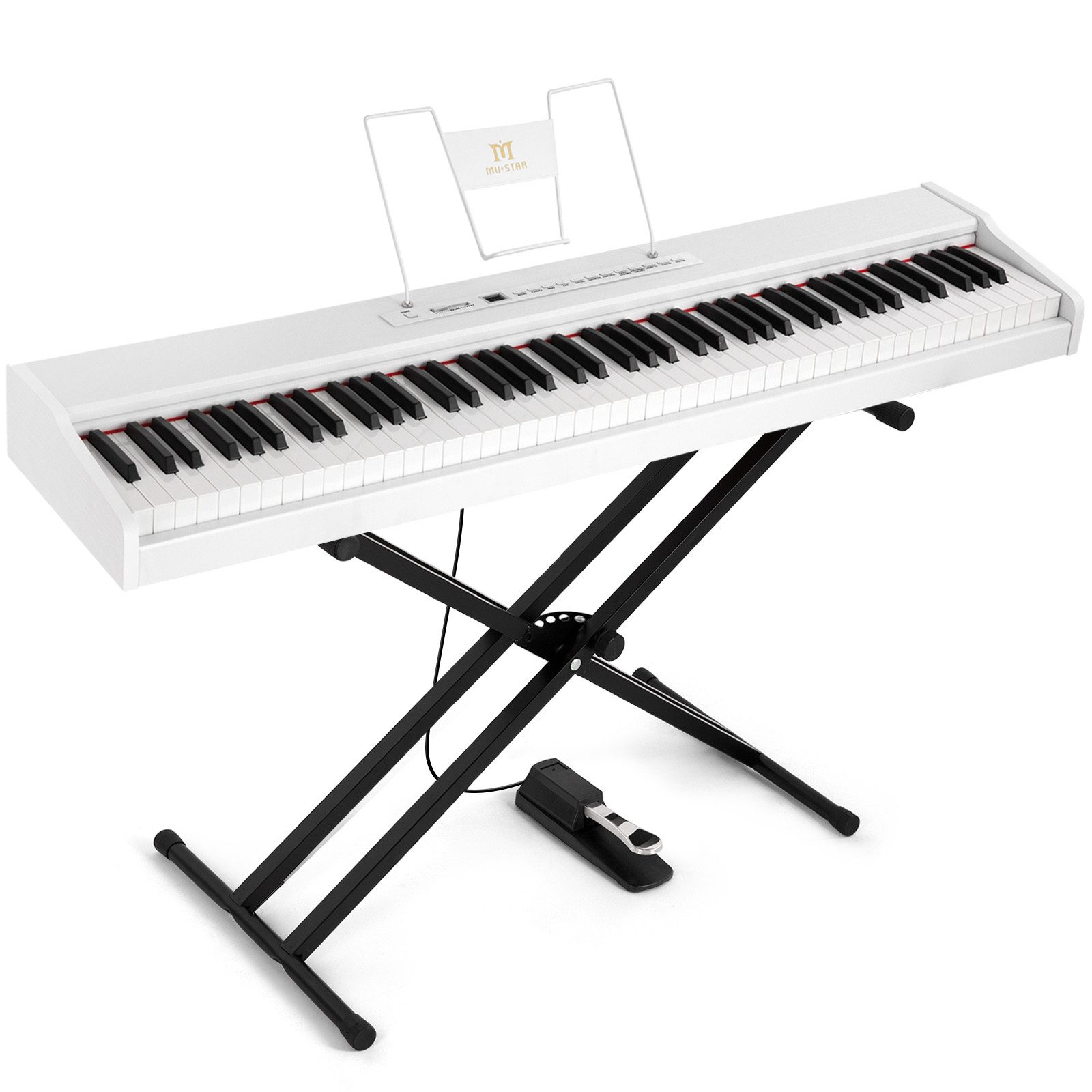 MUSTAR Digitalpiano 88 Halbgewichtete Tasten mit Ständer, Volle Größe 88 Tasten Klavier (ohne Pianobank), Tragbares E-Piano mit Kabelloser Verbindung, Koffer & Sustain-Pedal