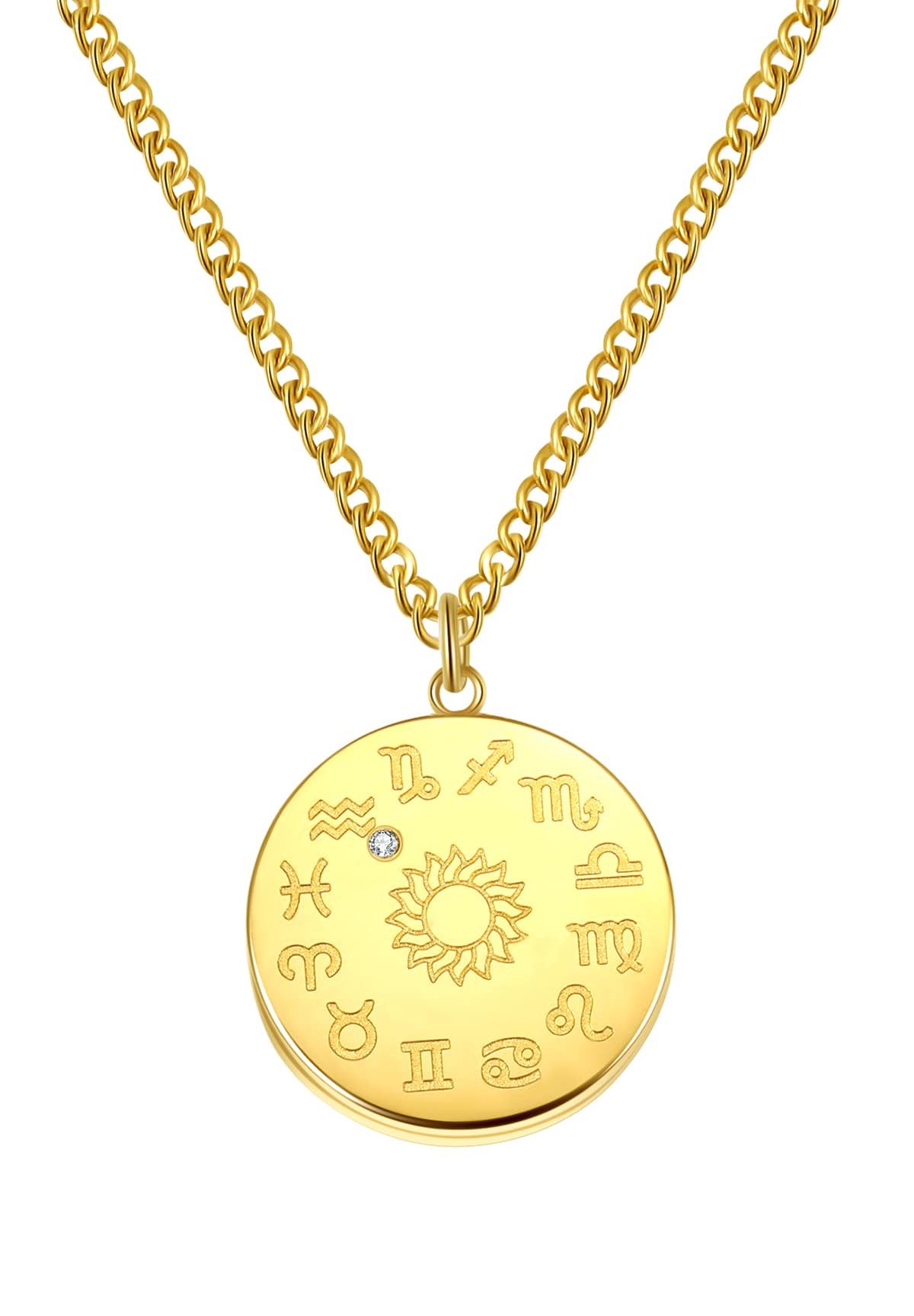 Hey Happiness Kette mit Anhänger Sternzeichen, Astro Plättchen, Horoskop Kette Sternbild mit Tierkreis Zeichen, wasserfest
