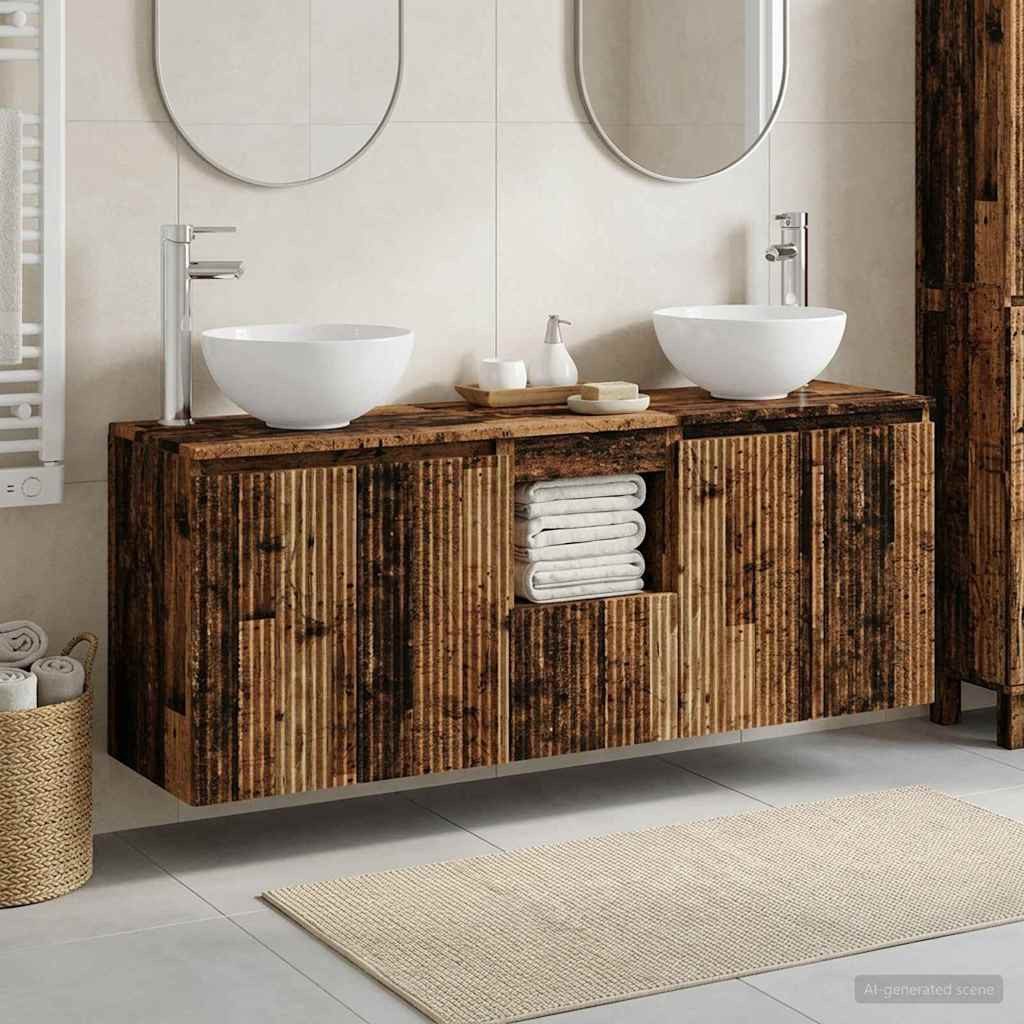 vidaXL Badezimmerspiegelschrank Badezimmerschrank-Set 3 stk. Altholz 49,5 x 41 x 64,5 cm (3-St)
