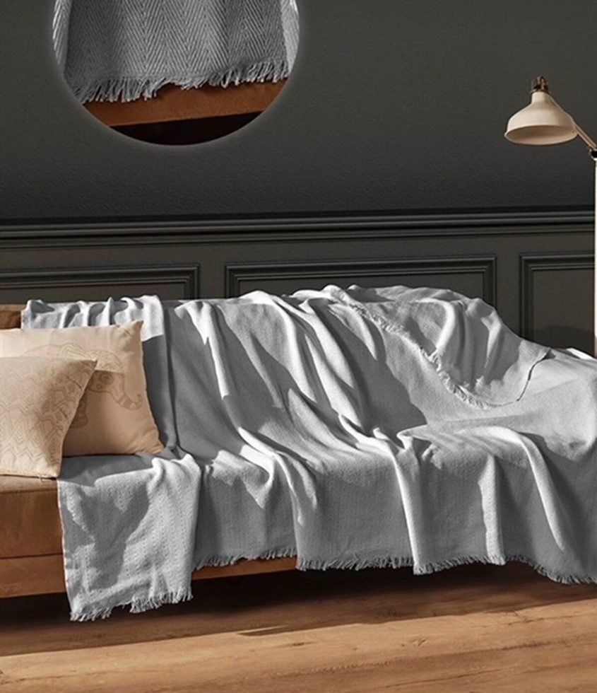 Wohndecke Wohndecke Mea in Hellgrau 100% Biobaumwolle, Sandiik