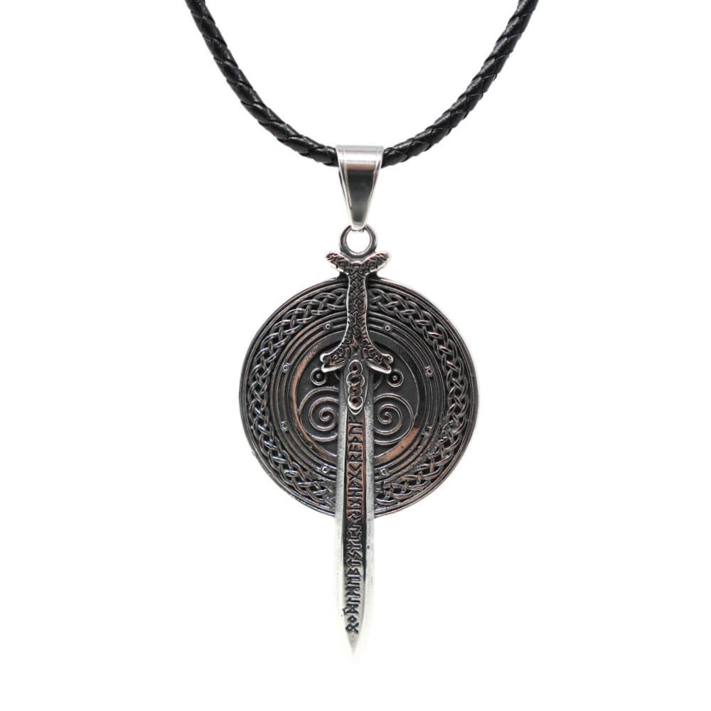 Kette mit Anhänger Lederkette Edelstahlkette 316L RUNENSCHWERT
