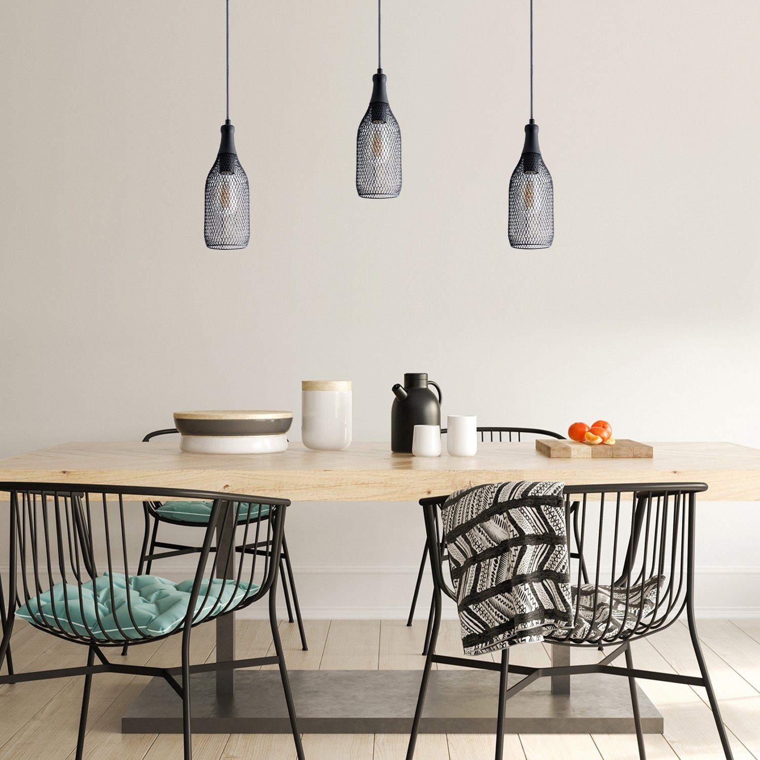 Paco Home Pendelleuchte DESMOND, ohne Leuchtmittel, Hängelampe Esszimmer Esstischlampe Metall 1,5m Textilkabel Kürzbar