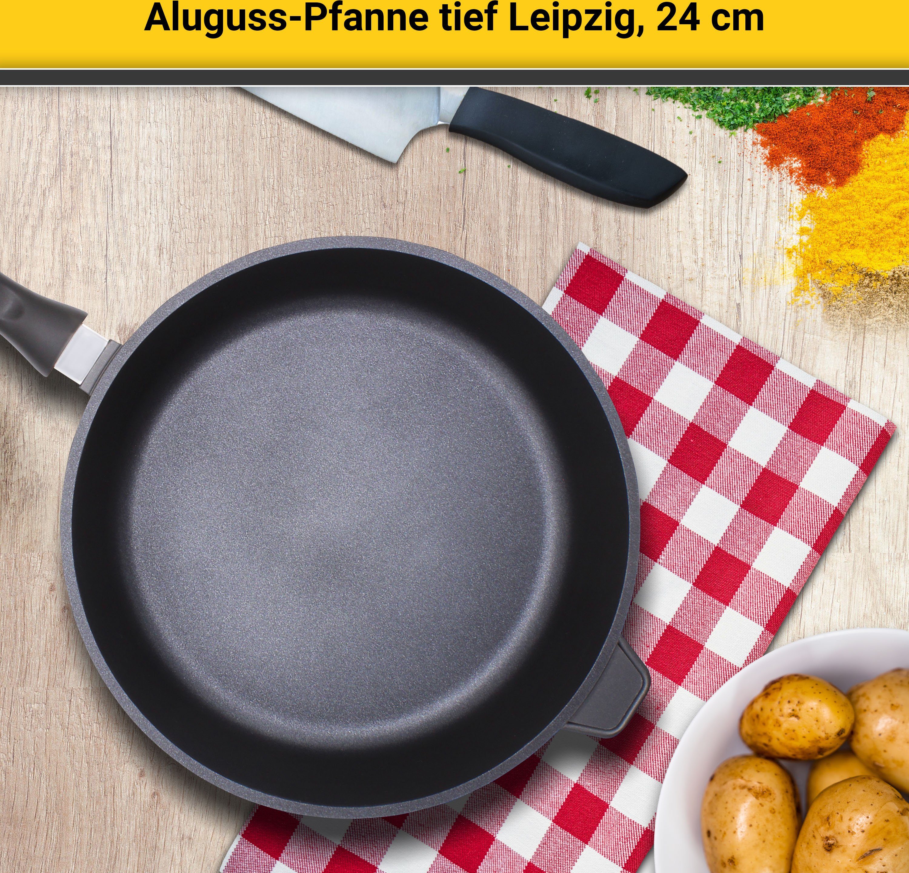 Krüger Bratpfanne Aluguss Pfanne tief LEIPZIG, Aluminiumguss (1-tlg), hochwertige Antihaft-Versiegelung, tiefe Ausführung