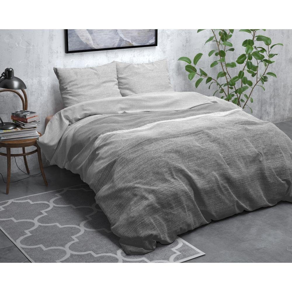Sitheim-Europe Bettwäsche SLEEPTIME FL BENNY MIT STEINSTREIFEN -Bettbezug & Kissenbezüge, Flanell, 3 teilig, Weich, geschmeidig und wärmeregulierend