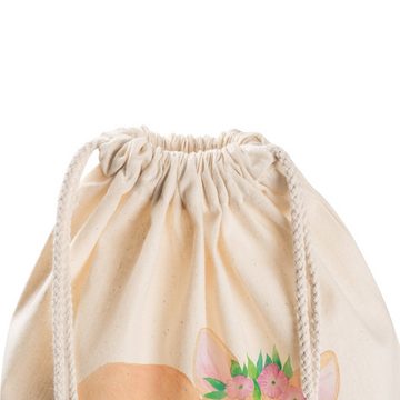 Mr. & Mrs. Panda Sporttasche Wüstenfuchs Blumen - Transparent - Geschenk, Wildtiere, Tasche, Afrik (1-tlg), Weiche Kordel