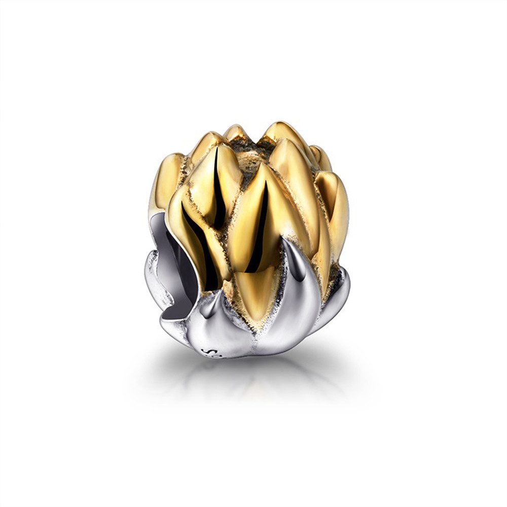 PANDACHARMS Bead Goldene Seerosenblüte Charm für Charm Armband, 925er Silber, Zirkonia
