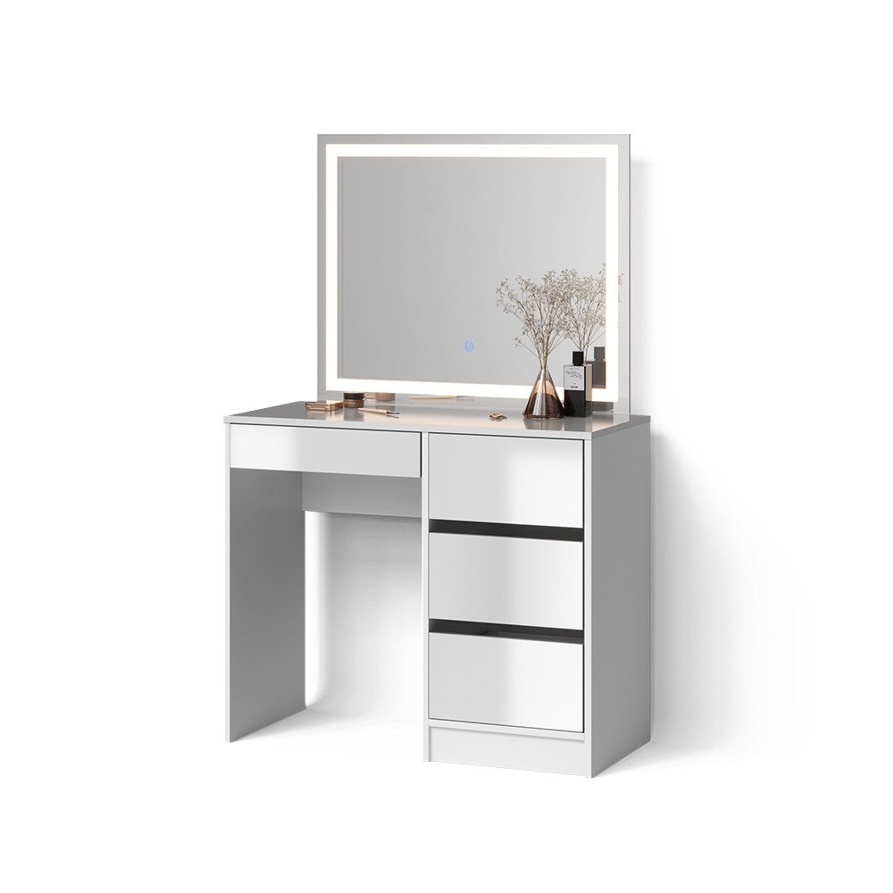 Livinity® Schminktisch Imola, Weiß/Weiß, 90 cm mit LED-Spiegel günstig online kaufen