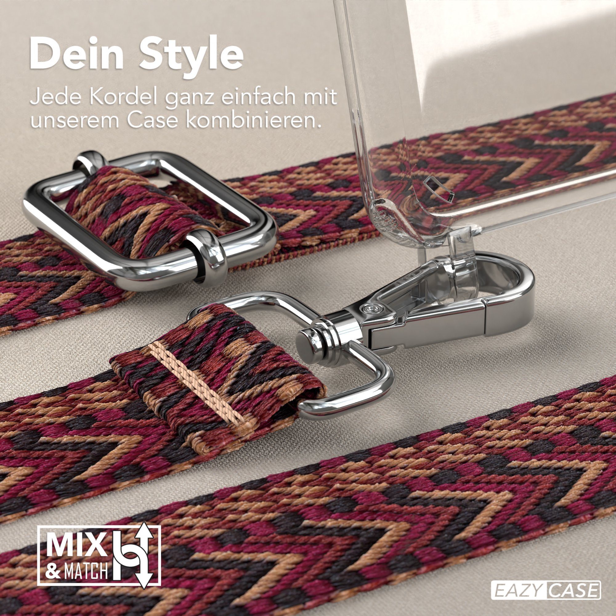 EAZY CASE Handykette Boho Umhängeband für Samsung Galaxy S20 Ultra / 5G 6,9 Zoll, dünner Riemen Silikon Hülle zum Umhängen Umhängetasche schmal Etui Rot