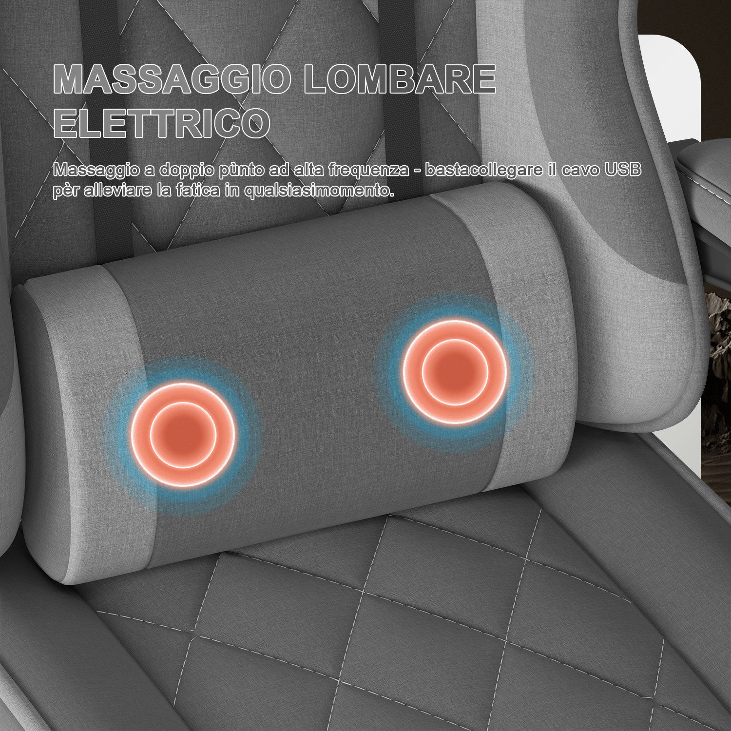 HOMALL Gaming-Stuhl Massage-Bürostuhl aus Stoff mit Fußstütze und Kopfstütze (Katzenkrallen-abweisendes Gewebe, mit abnehmbarem Kopfkissen und Federkern-Sitzkissen, maximale Belastbarkeit 150 kg)