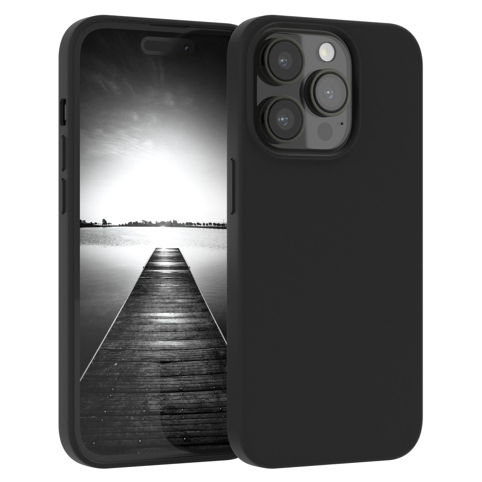 EAZY CASE Handyhülle Premium Silikon Case für Apple iPhone 14 Pro 6,1 Zoll, Hülle mit Kameraschutz Bumper Silikonhülle stoßfest Slimcover Schwarz