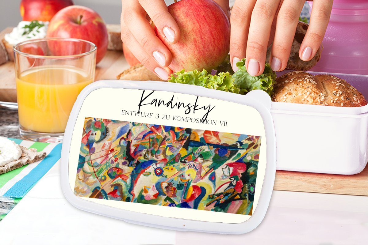 MuchoWow Lunchbox Malerei weiß Jungs - Kunststoff, und Brotbox - Erwachsene, Brotdose, Abstrakt, Mädchen Kinder für (2-tlg), für Wassily und Kandinsky