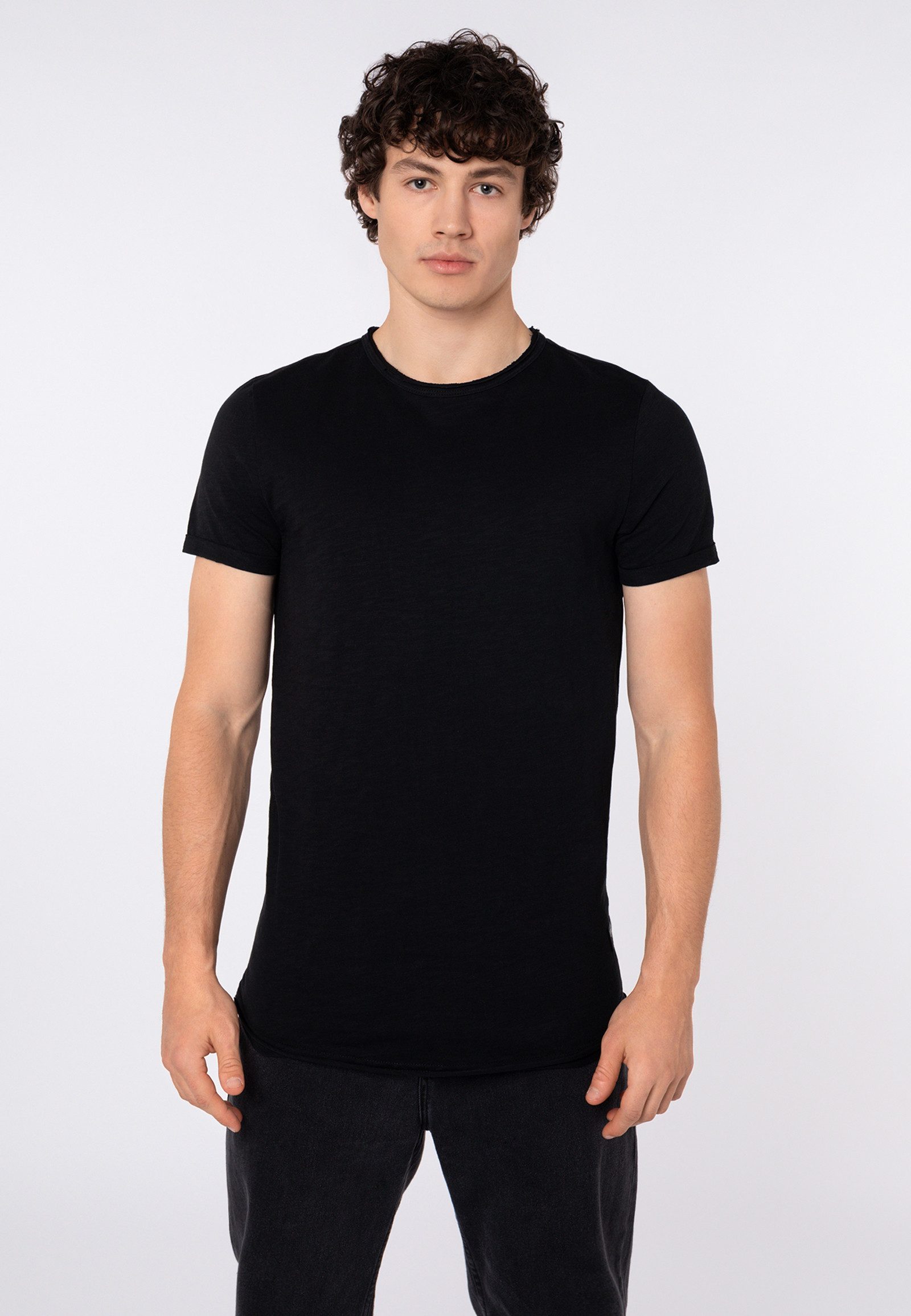 SUBLEVEL T-Shirt Herren Basic T-Shirt Baumwollshirt, runder Saum, offene Kanten, Ärmelaufschlag