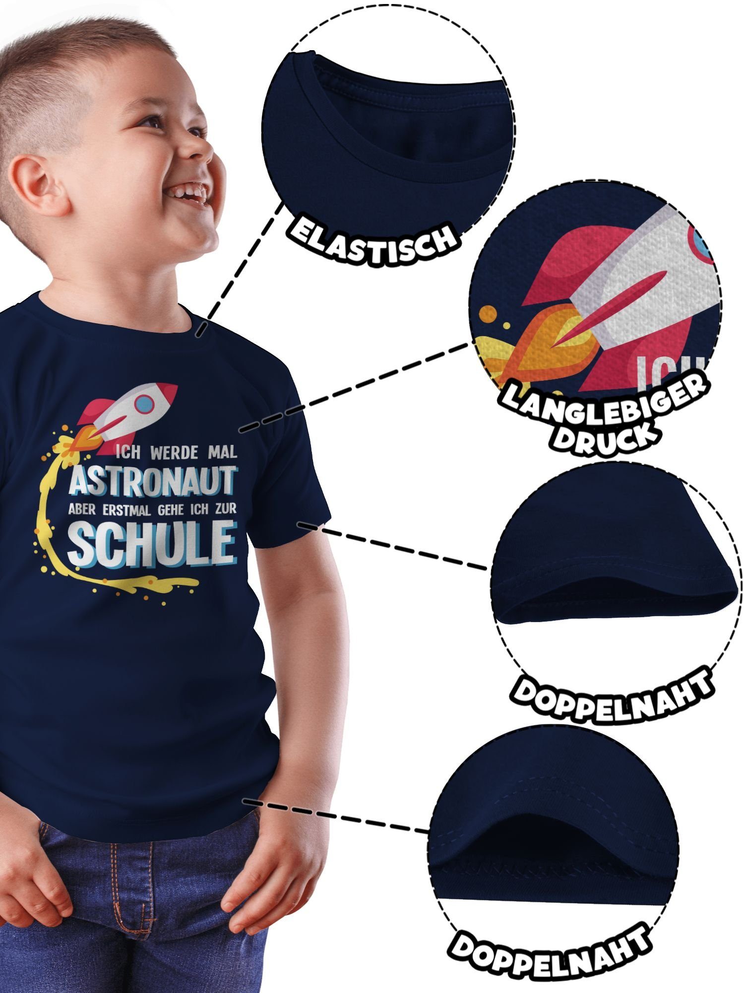 Shirtracer T-Shirt Ich werde mal Astronaut aber erstmal gehe ich zur Schule Rakete Einschulung Junge Schulanfang Geschenke
