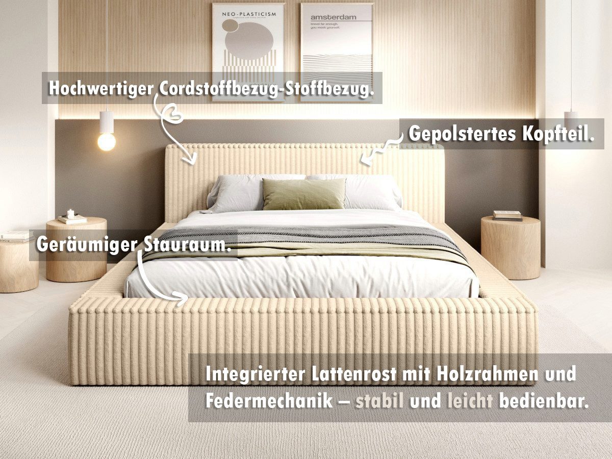 O-SOFA Polsterbett mit Bettkasten aus Cord, günstig online kaufen