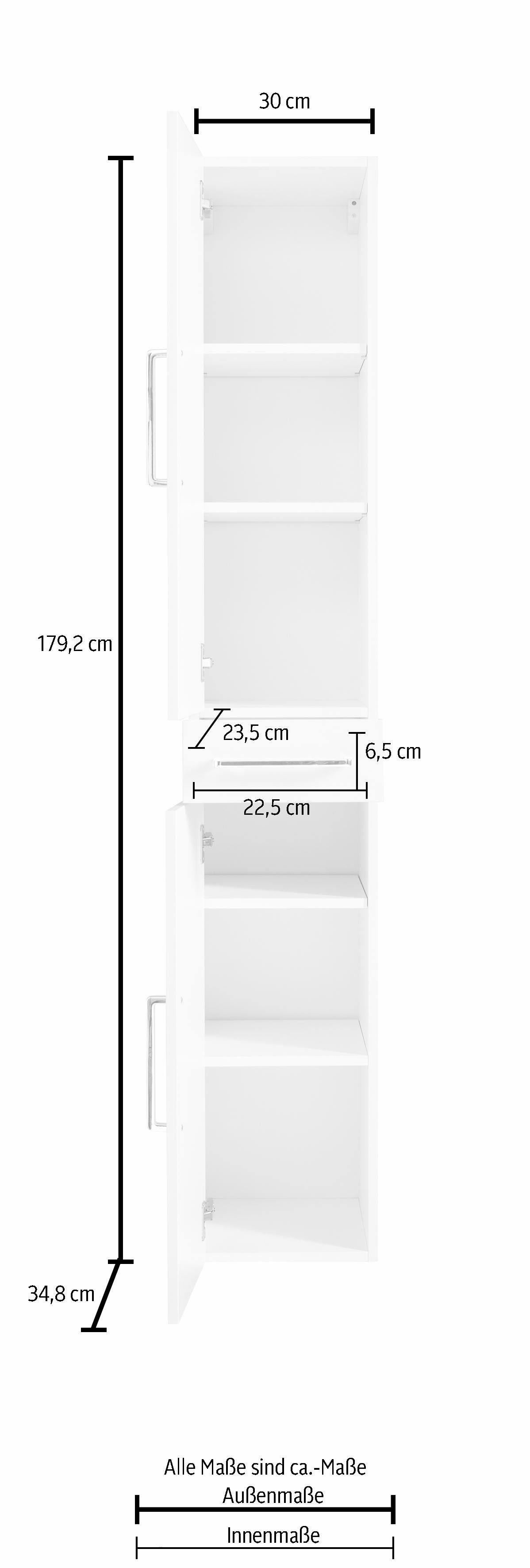 cm Breite Napoli 1 Schublade, Türen, 2 Hochschrank 30 OPTIFIT Soft-Close-Funktion,