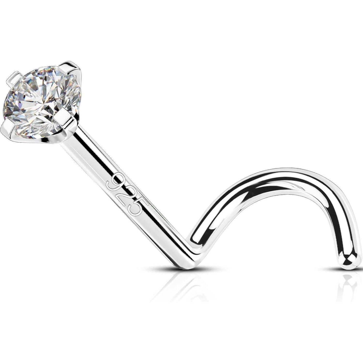 Nasenpiercing 20G Nasenpiercing Silber 925 CZ Nose Ring 2mm Nostril Stud Frauen