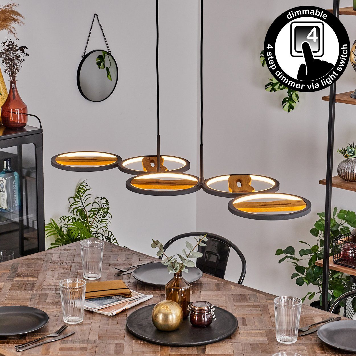 hofstein Pendelleuchte dimmbare Hängelampe aus Metall/Holz/Kunststoff günstig online kaufen