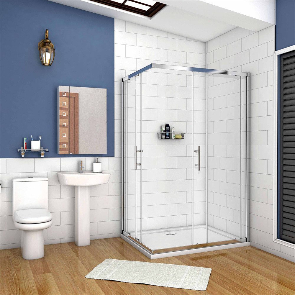 AICA Eckdusche 185cm Schiebetür Duschtür Duschabtrennung 6mm ESG Sicherheitsglas, BxT: 70x70 cm, Einscheibensicherheitsglas,Sicherheitsglas, Nano Glas,klare Optik,ebenerdiger Einbau moglich,mit Schiebetur