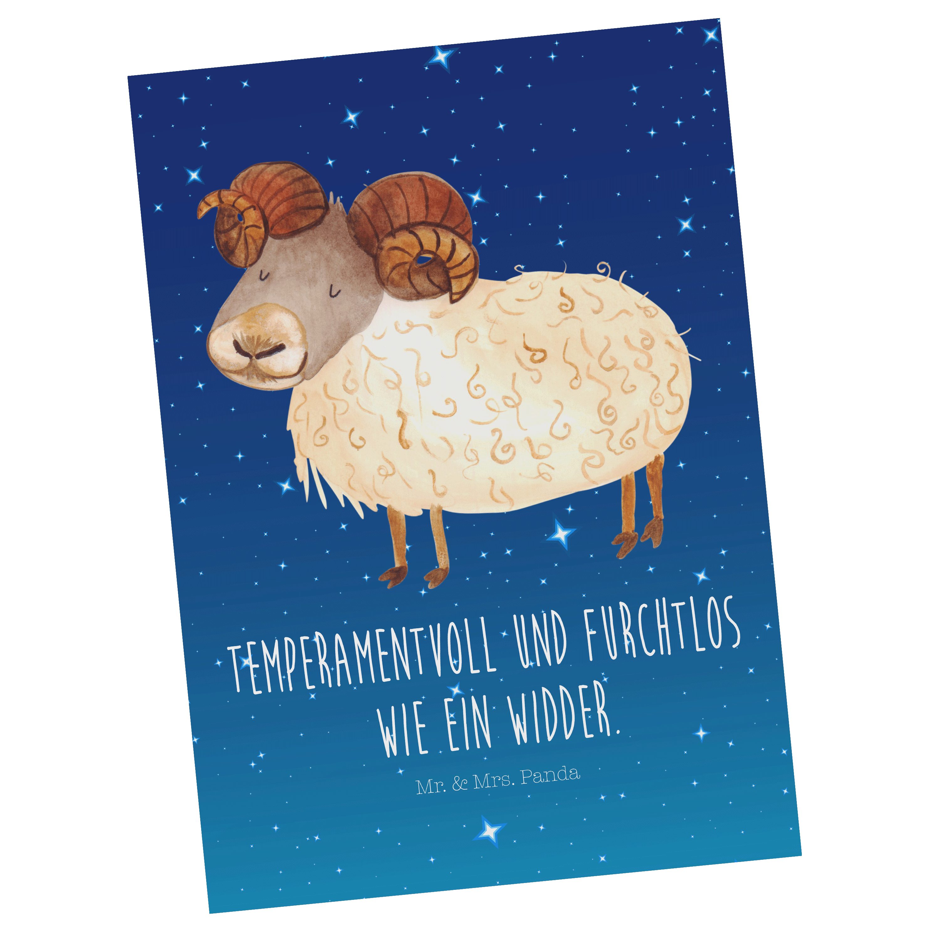Mr. & Mrs. Panda Postkarte Sternzeichen Widder - Sternenhimmel Blau - Geschenk, Geburtstag April
