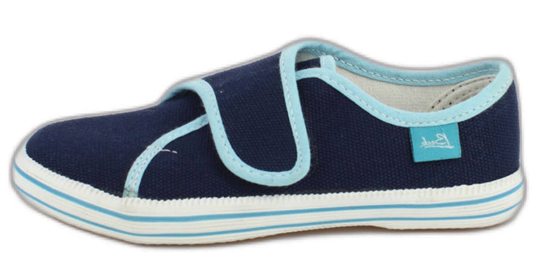 Beck Leichter Leinenschuh Basic Blau Hausschuh (für drinnen und draußen geeignet, für Mädchen und Jungs) verstellbarer Klettverschluss, atmungsaktive Baumwolle