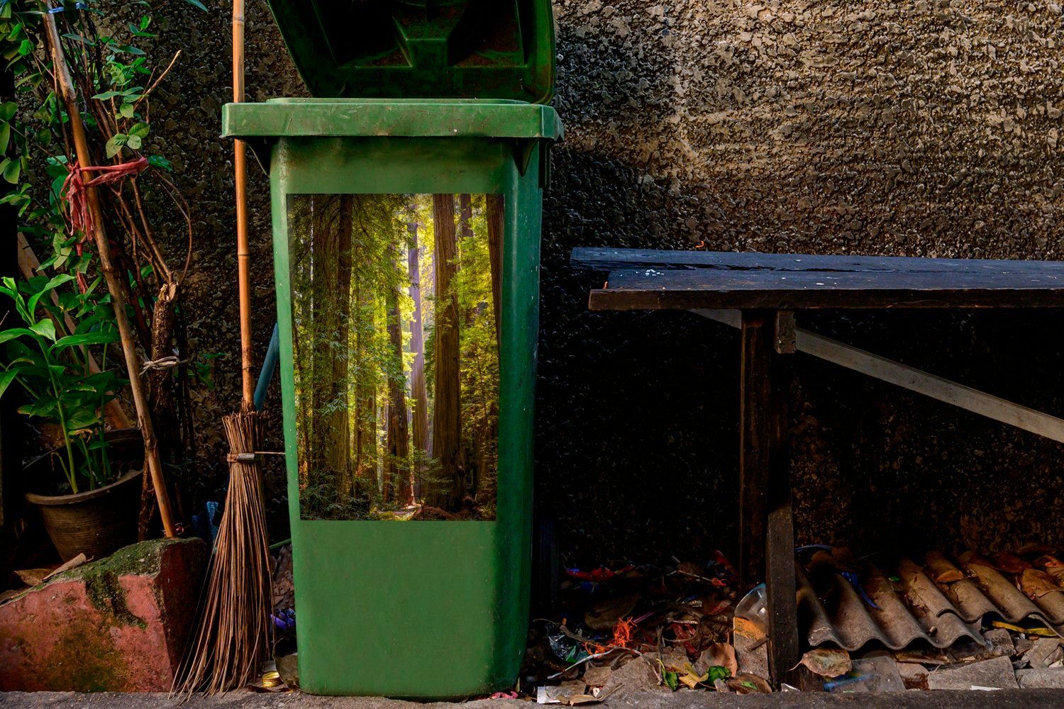 in Sonne St), Container, Mülltonne, Mülleimer-aufkleber, der Sticker, Abfalbehälter Redwood Wandsticker MuchoWow (1